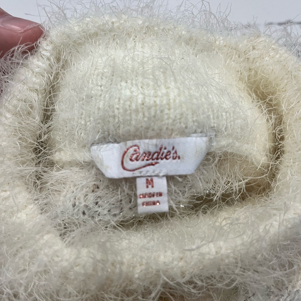 Candie’s Y2K Faux Mohair Striped Mockneck Boxy Sweater Women’s Sz M Metallic - Picture 4 of 4
